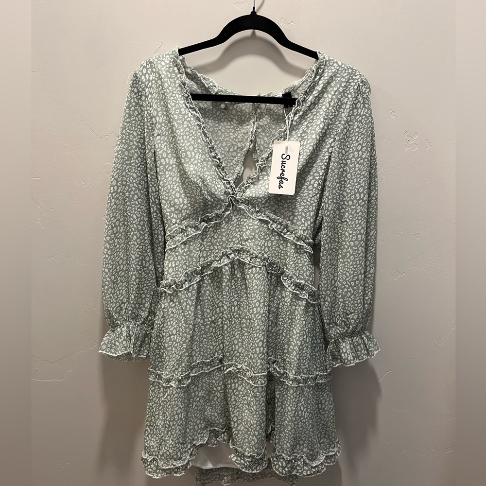 Long Sleeve Teal patterned dress